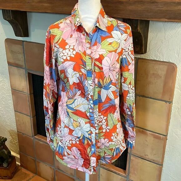 J. McLaughlin Tropical Hibiscus Button Up Shirt, M! - Picture 1 of 9